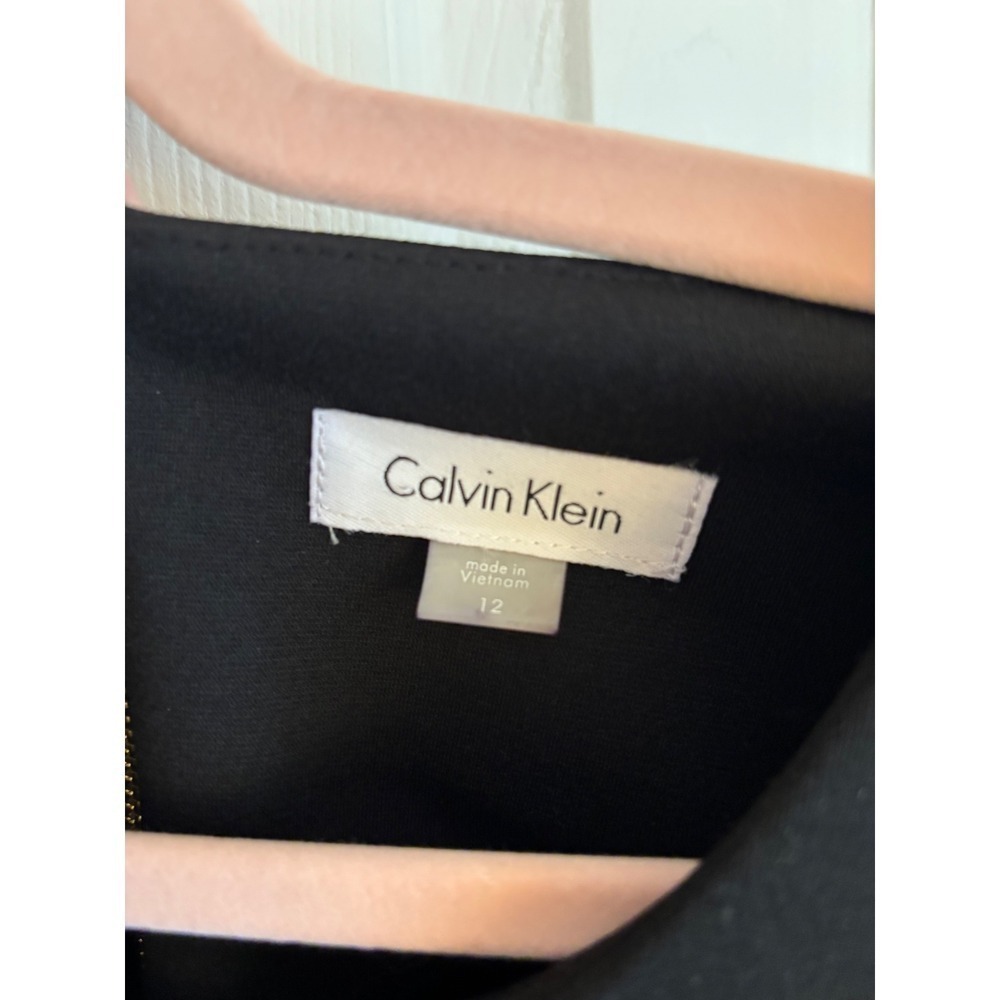 Calvin Klein Dress Size 12 Black Colorblock Blue Career Work Sheath Gold Zip - Picture 3 of 5